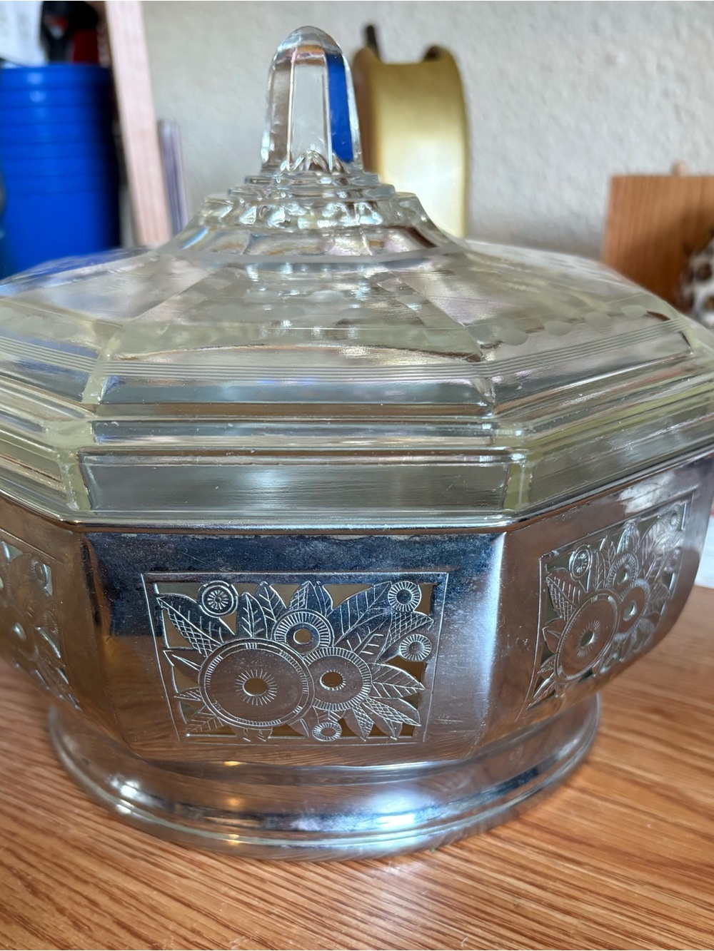 Vintage Glass Covered Dish with Silver Carrier - Picture 6 of 9